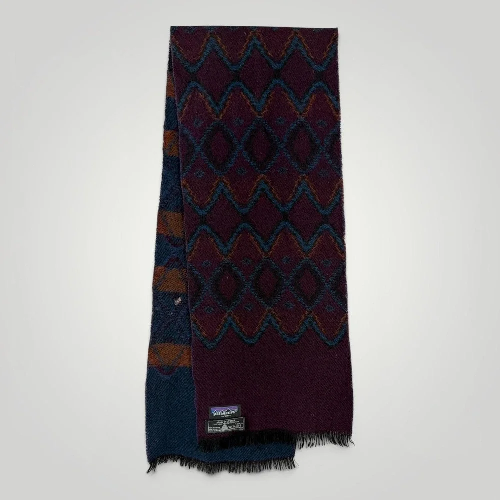 Vintage Patagonia Wool Scarf Purple Geometric Fringe Made In France